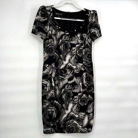 90s retro vintage black and white dress size 4 floral - Picture 1 of 7